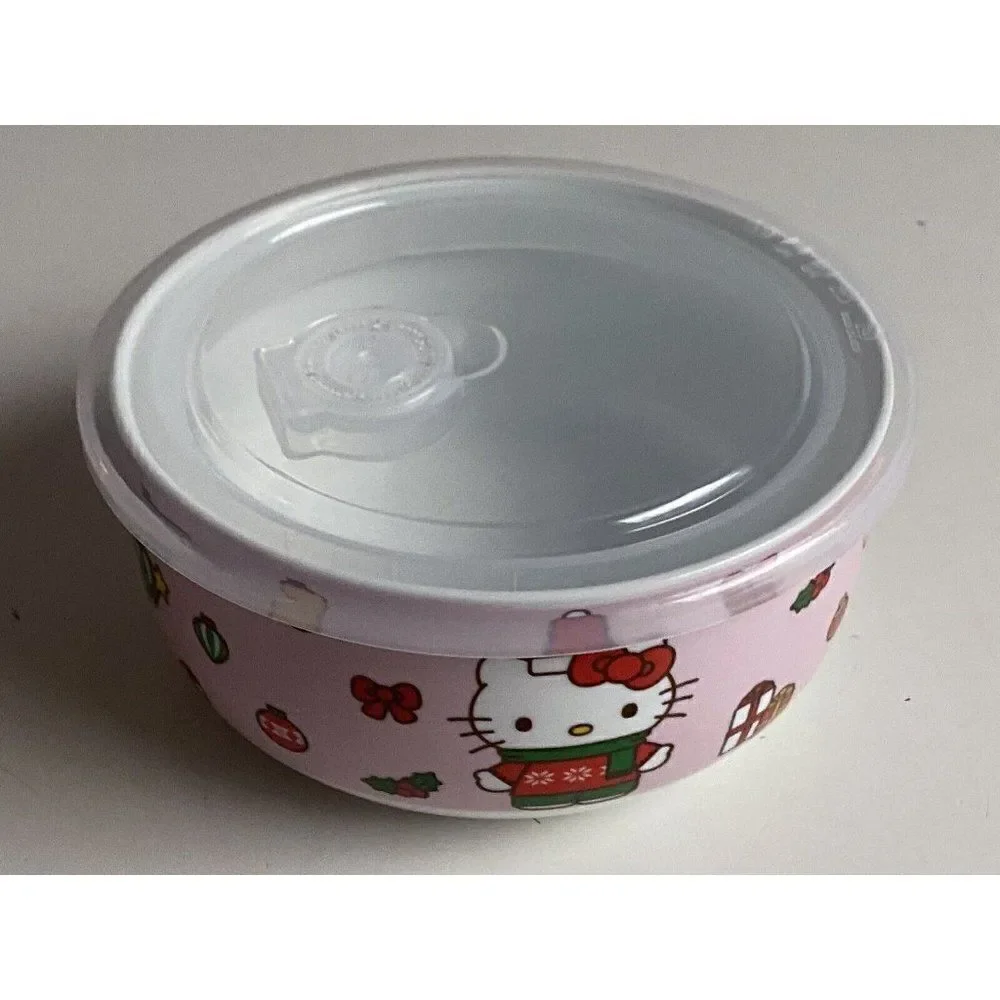 Hello Kitty Christmas Pressure Lid Ceramic Food‎ Storage Bowl Pink MEDIUM NEW